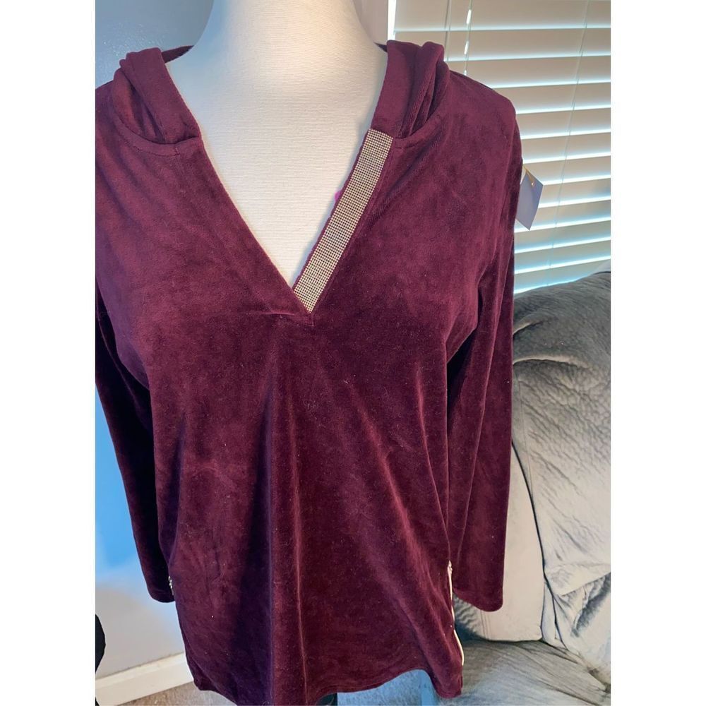 ZENERGY by CHICO’S NWT Velour Pullover Hoodie with Rhinestone and Zipper Embelli